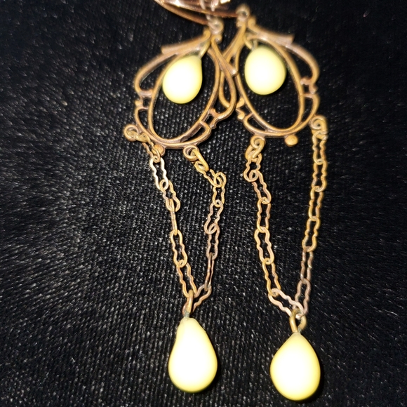 5 Pairs Vintage Brass and Glass Dangle Earrings BOHO Delicate Fillagree Lacy - Picture 2 of 12